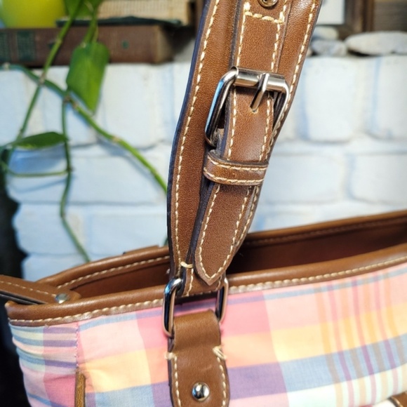Chaps Bright Bay Pink Plaid Handbag - Picture 3 of 15